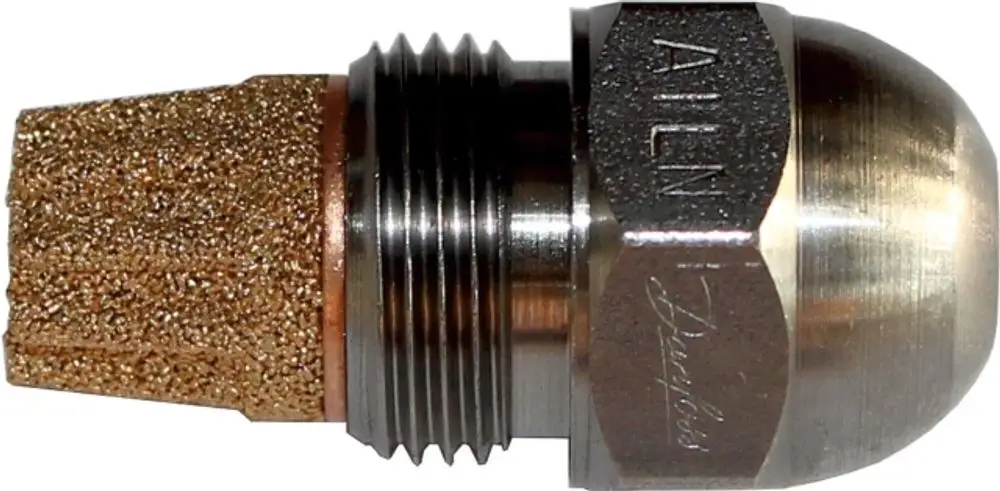 Bronzene Düse mit metallischer Kopfgestaltung, verwendet für Heizsysteme von Wolf. Die Oberfläche ist strukturiert, was auf die Funktionalität hinweist.